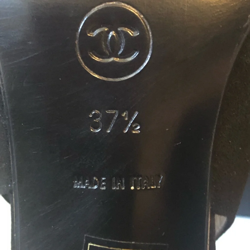 Chanel Cambon sling backs black suede with black patent toe EUC box & 2 dust bag - Picture 12 of 14